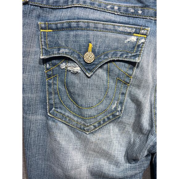 True Religion Billy Skull & Roses Mens Bootcut Distressed Jeans Size 38 - Picture 4 of 10